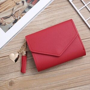 Leather Purse Credit Card Holder Red Coin Compact Pocket Wallet NWT